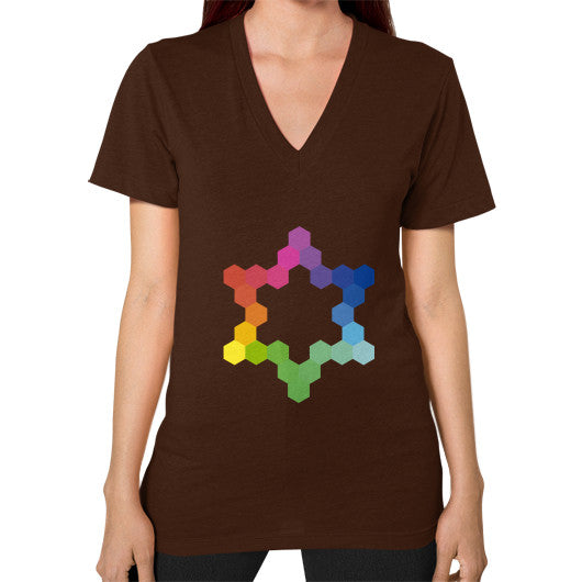 Hexagon Color Study Unisex V-Neck T-Shirt Brown Rachel Jensen Designs