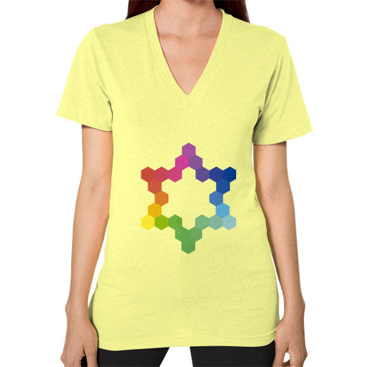 Hexagon Color Study Unisex V-Neck T-Shirt Lemon Rachel Jensen Designs