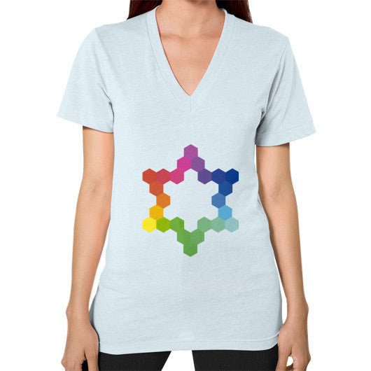 Hexagon Color Study Unisex V-Neck T-Shirt Light blue Rachel Jensen Designs