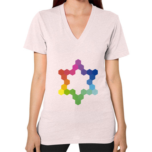 Hexagon Color Study Unisex V-Neck T-Shirt Light pink Rachel Jensen Designs