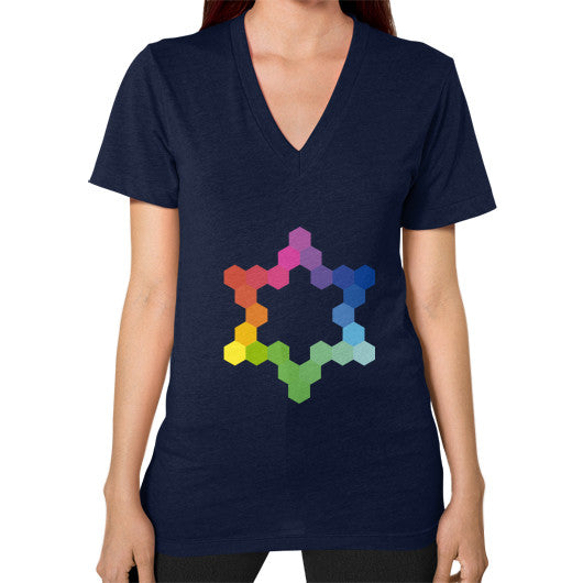 Hexagon Color Study Unisex V-Neck T-Shirt Navy Rachel Jensen Designs