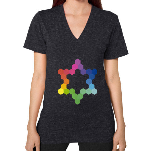 Hexagon Color Study Unisex V-Neck T-Shirt Tri-Blend Black Rachel Jensen Designs