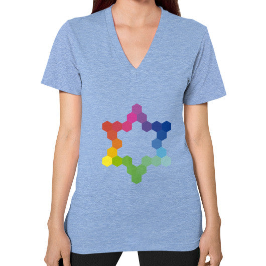 Hexagon Color Study Unisex V-Neck T-Shirt Tri-Blend Blue Rachel Jensen Designs