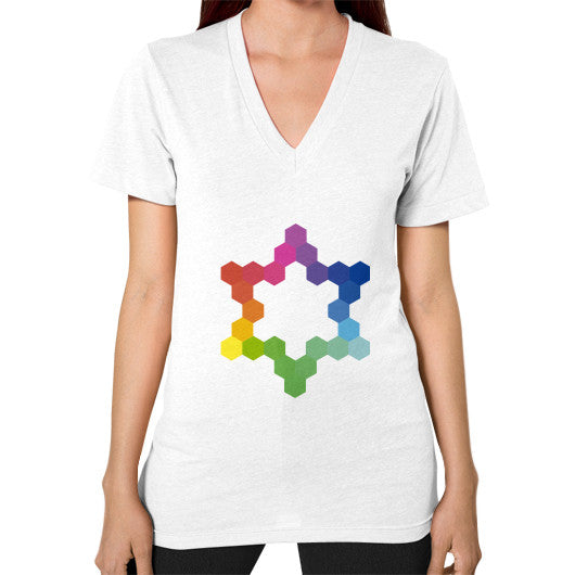 Hexagon Color Study Unisex V-Neck T-Shirt White Rachel Jensen Designs