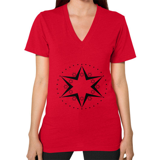 Stars Graphic Unisex V-Neck T-Shirt Red Rachel Jensen Designs