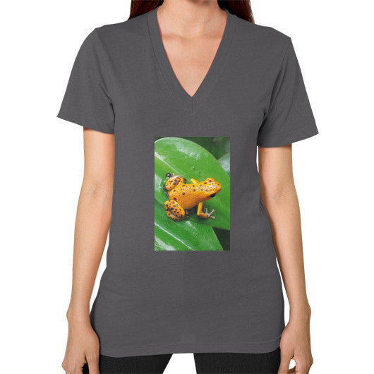 V-Neck Bastimentos Pumilio Dart Frog with Clutch T-Shirt Asphalt Rachel Jensen Designs