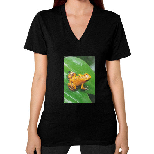 V-Neck Bastimentos Pumilio Dart Frog with Clutch T-Shirt Black Rachel Jensen Designs