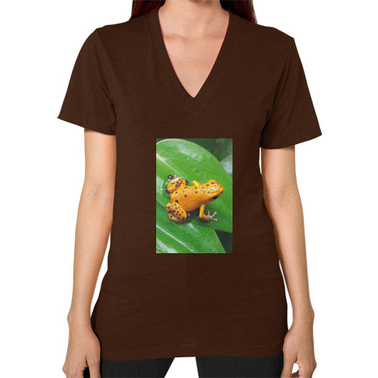 V-Neck Bastimentos Pumilio Dart Frog with Clutch T-Shirt Brown Rachel Jensen Designs