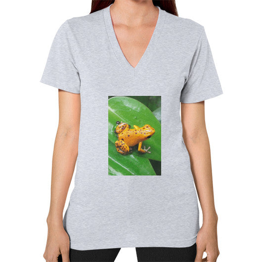 V-Neck Bastimentos Pumilio Dart Frog with Clutch T-Shirt Heather grey Rachel Jensen Designs