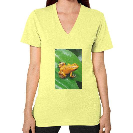 V-Neck Bastimentos Pumilio Dart Frog with Clutch T-Shirt Lemon Rachel Jensen Designs
