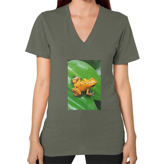 V-Neck Bastimentos Pumilio Dart Frog with Clutch T-Shirt Lieutenant Rachel Jensen Designs
