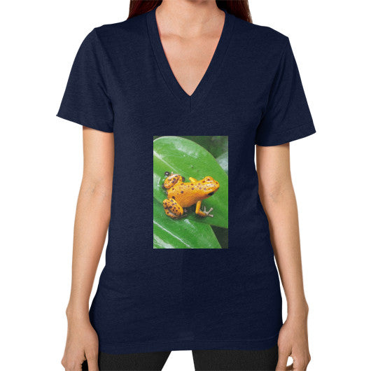 V-Neck Bastimentos Pumilio Dart Frog with Clutch T-Shirt Navy Rachel Jensen Designs
