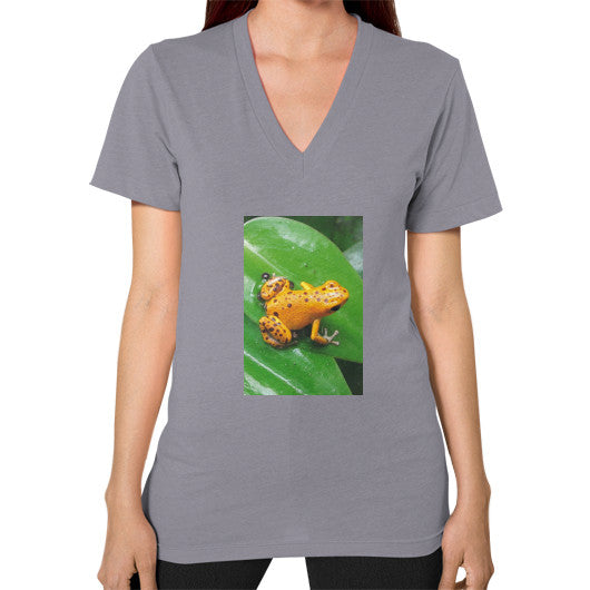 V-Neck Bastimentos Pumilio Dart Frog with Clutch T-Shirt Slate Rachel Jensen Designs