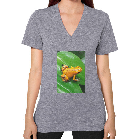 V-Neck Bastimentos Pumilio Dart Frog with Clutch T-Shirt Tri-Blend Grey Rachel Jensen Designs