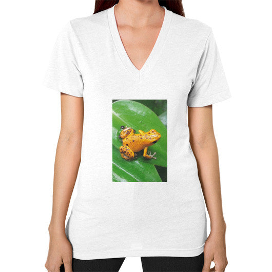V-Neck Bastimentos Pumilio Dart Frog with Clutch T-Shirt White Rachel Jensen Designs