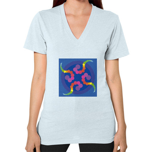 V-Neck Mezmerizing Rainbow Jellyfish T-Shirt Light blue Rachel Jensen Designs