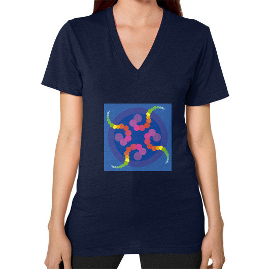 V-Neck Mezmerizing Rainbow Jellyfish T-Shirt Navy Rachel Jensen Designs