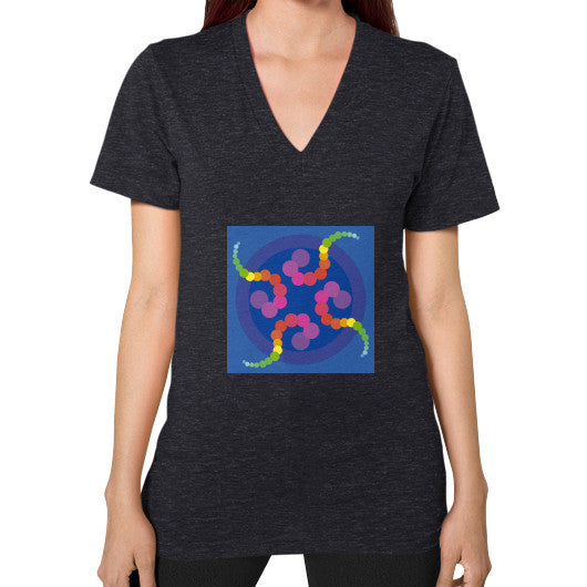 V-Neck Mezmerizing Rainbow Jellyfish T-Shirt Tri-Blend Black Rachel Jensen Designs