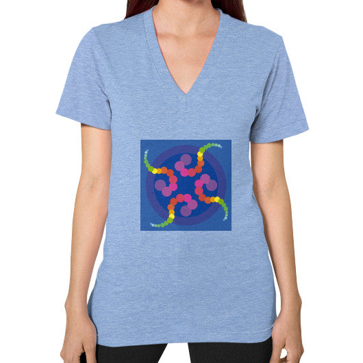 V-Neck Mezmerizing Rainbow Jellyfish T-Shirt Tri-Blend Blue Rachel Jensen Designs