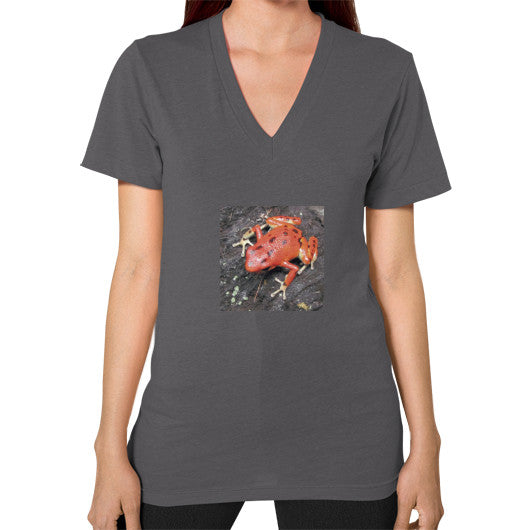 V-Neck Red Bastimentos Pumilio Dart Frog T-Shirt Asphalt Rachel Jensen Designs
