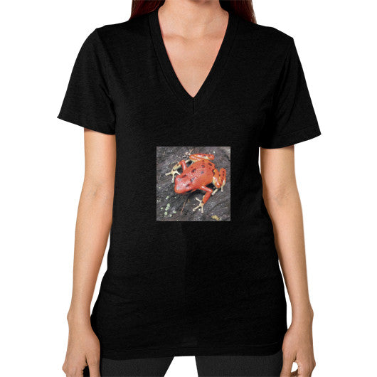 V-Neck Red Bastimentos Pumilio Dart Frog T-Shirt Black Rachel Jensen Designs
