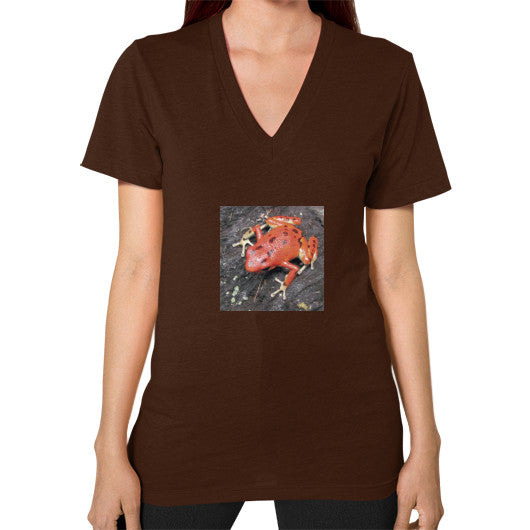 V-Neck Red Bastimentos Pumilio Dart Frog T-Shirt Brown Rachel Jensen Designs