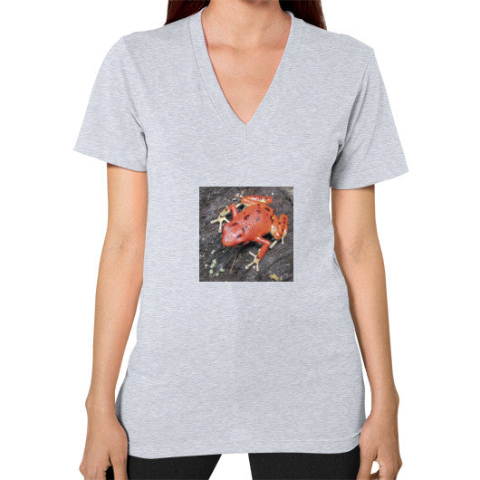 V-Neck Red Bastimentos Pumilio Dart Frog T-Shirt Heather grey Rachel Jensen Designs