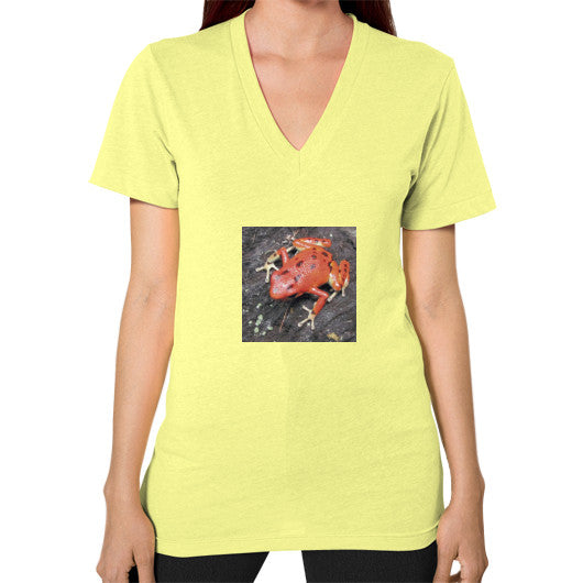 V-Neck Red Bastimentos Pumilio Dart Frog T-Shirt Lemon Rachel Jensen Designs