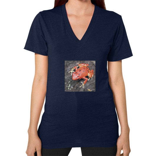 V-Neck Red Bastimentos Pumilio Dart Frog T-Shirt Navy Rachel Jensen Designs
