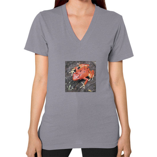 V-Neck Red Bastimentos Pumilio Dart Frog T-Shirt Slate Rachel Jensen Designs