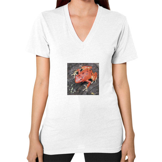 V-Neck Red Bastimentos Pumilio Dart Frog T-Shirt White Rachel Jensen Designs