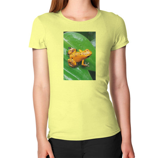 Women's Bastimentos Pumilio Dart Frog with Clutch T-Shirt Lemon Rachel Jensen Designs