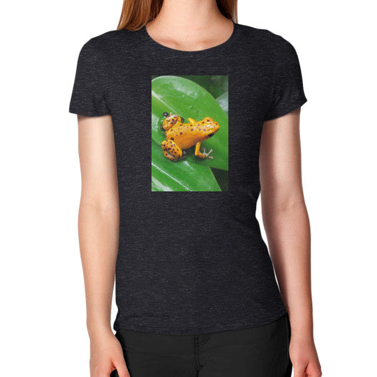 Women's Bastimentos Pumilio Dart Frog with Clutch T-Shirt Tri-Blend Black Rachel Jensen Designs