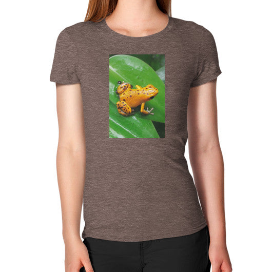 Women's Bastimentos Pumilio Dart Frog with Clutch T-Shirt Tri-Blend Coffee Rachel Jensen Designs