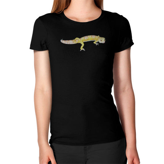 Women's Fancy Albino Leopard Gecko T-Shirt Black Rachel Jensen Designs