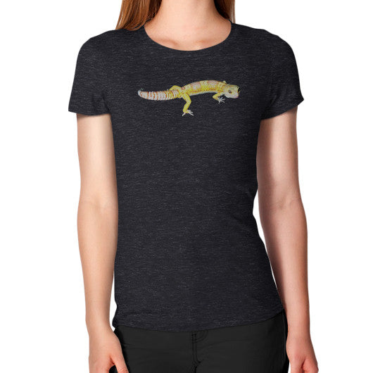 Women's Fancy Albino Leopard Gecko T-Shirt Tri-Blend Black Rachel Jensen Designs
