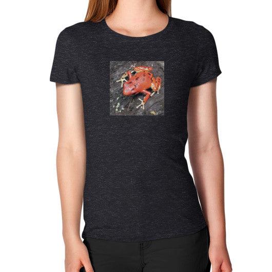 Women's Red Bastimentos Pumilio Dart Frog T-Shirt Tri-Blend Black Rachel Jensen Designs